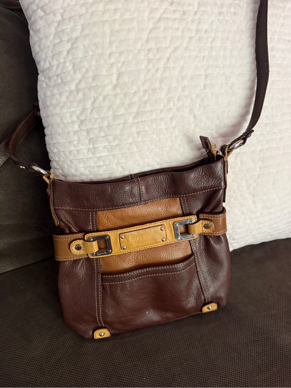 Tignanello Brown and Tan Leather Crossbody Bag - Stylish Everyday Carry